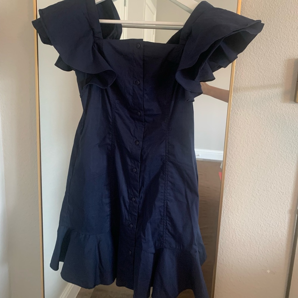 Off-the-shoulder Kendall + Kylie navy mini dress